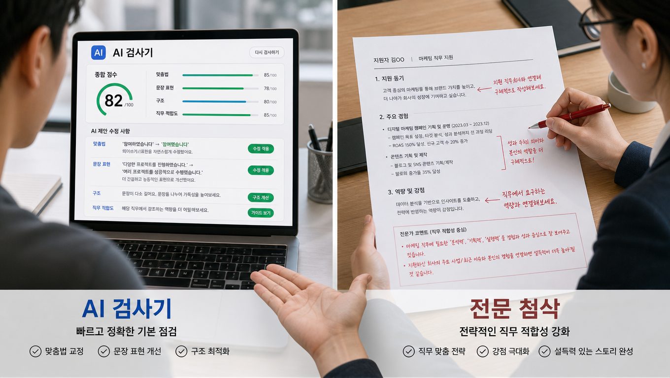 AI 자소서 사이트에서 전문 첨삭과 AI 검사기의 차이와 활용 순서